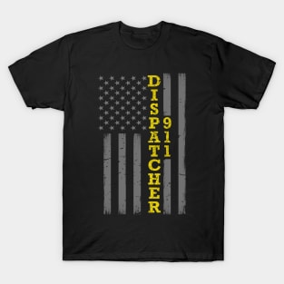 911 Dispatcher Thin Gold Line Flag T-Shirt